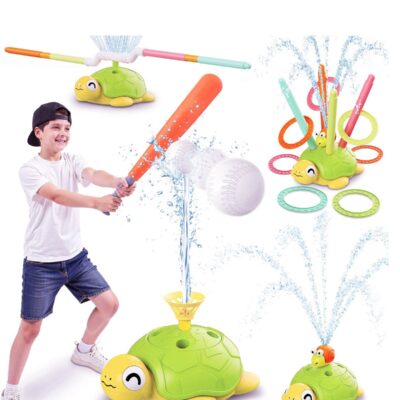 4 in 1 Turtle Water Sprinkler Toys, includes Ring Toss Game, Hurdle race, Jumping Game and