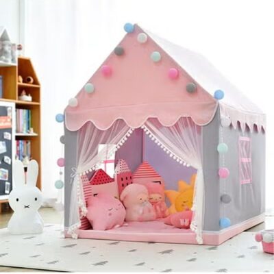 Play Tent, Playhouse For Kids Indoor & Outdoor, Princess Castle Tent with Windows and Basic Mat,