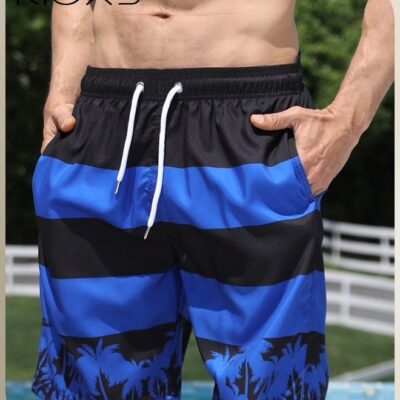 Men's Swim Trunks, Loose Fit Quick Dry Swim Shorts with Pockets and Elastic Waistband, Breathable