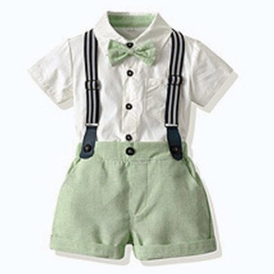 3 Piece Comortable Clothing Set for Toddler Boys, Little Gentleman Short Sleeve Button Shirt and