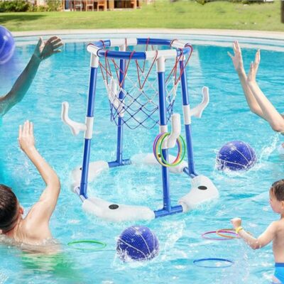 Floating Swimming Pool Toys, Pool Toys Games Set, Basketball Hoop & Inflatable Pool Ring Toss with