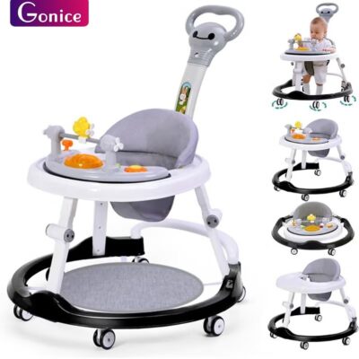 Baby Walker With Adjustable Height, Foldable, Foot Pads for Boys Girls, Walker and Bouncer Combo,