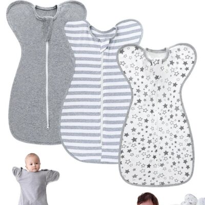 3-Pack Baby Swaddle Sleep Sack 3-6 Months - Arms Up Transitional Swaddles with Removable Cuffs &