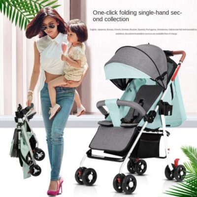 Lightweight Baby Stroller With One-click Folding, Two-way, Oversized Canopy, Removable Tray, and