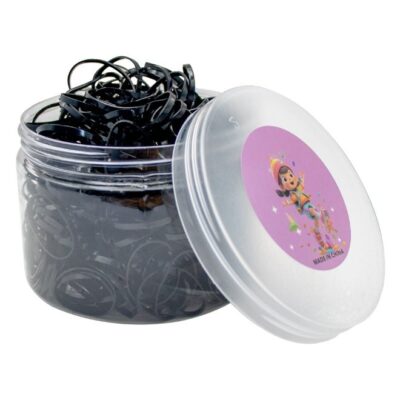 Duravel Black Elastic Hair Bands in Plastic Jar, 200 Pcs Small Rubber Ties for Ponytails, Braids,
