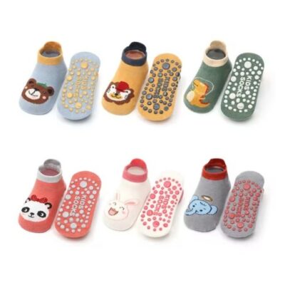 6 Pairs Kids Cotton Socks Cute Cartoon Animal Pattern Comfy Breathable Baby Non-slip Floor Socks(M,
