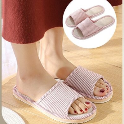 Couple Slippers,Striped Cotton Open Toe Slippers For Men And Women,Unisex Anti-Slip Flat Sandal