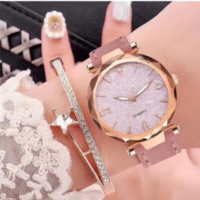 Womens Watch Gifts Set with Bracelet for Lady Female Girls Minimalist Slim Thin Casual Dress Analog