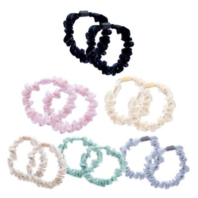 Duravel Pack of 12 Small Velvet Scrunchies with Rhinestone Details for Women Hair Accessories, Mini
