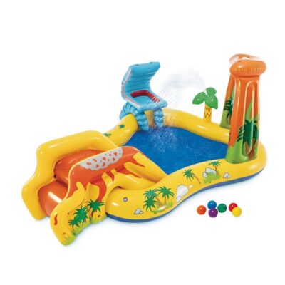 Intex Inflatable Dinosaur Play Center Outdoor Playhouse with Kid Pool Slide, Water Sprayer,