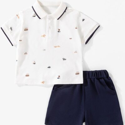 Toddler Boys' Outfits, Boys Short Sleeve Polo Shirt And Shorts Set, Baby Boy Printed Golf Short