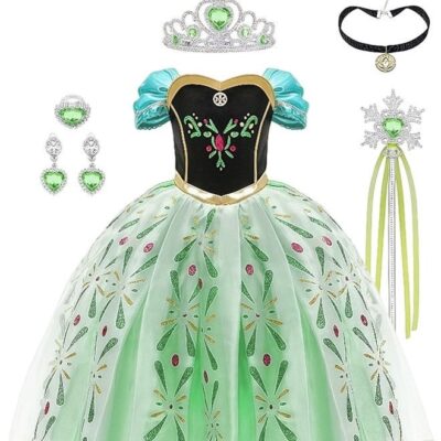 Deluxe Princess Costume Set with 5PCS Accessaries, Fancy Elegant Tull Dress for Girls, Fairy Dress