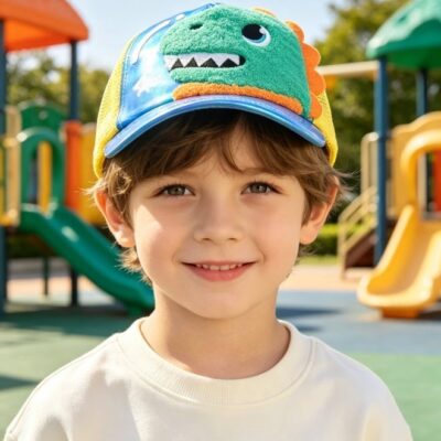 Kids Dinosaur Iridescent Baseball Cap 5-12 Years Old UV Protection Breathable Mesh Sun Hat Boys