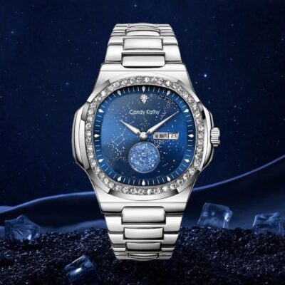 This Candy Cathy men's wristwatch features a sophisticated design with a diamond-studded bezel that