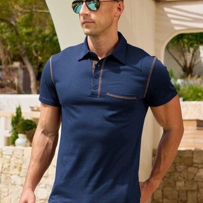 Men's Polo Shirts, Classic Button Cotton T-Shirt, Short Sleeve Casual Golf Tee Tops, Soft