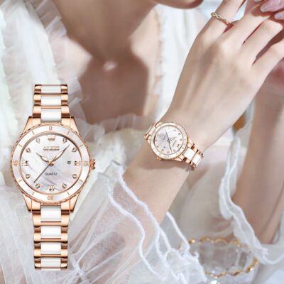 Ladies' Watch Slim Ceramic Strap Iridescent Mother-of-Pearl Dial High-Hardness Coated Mirror