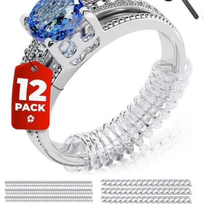 12 Pack Ring Sizer Adjuster for Loose Rings with Black Measuring Ruler, Guards, Spacers &