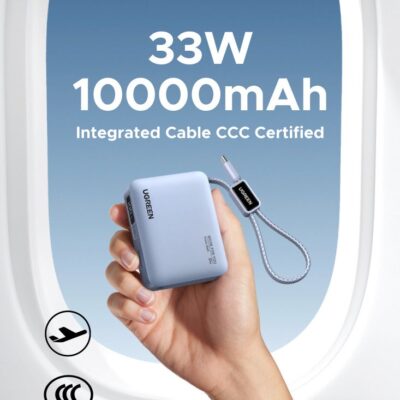 10000mAh 33W Mini Power Bank with Built-in USB-C Cable, PD3.0/QC3.0