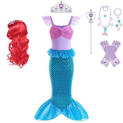 Little Girls Mermaid Costume, Princess Mermaid Ariel Costumes with Accessory, Mermaid Dress Costume