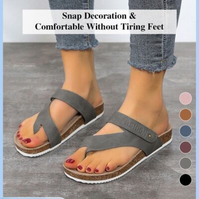 Women Toe Clip Flat Sandals Comfortable and Versatile Solid Color Slides Strappy Design to Enhance