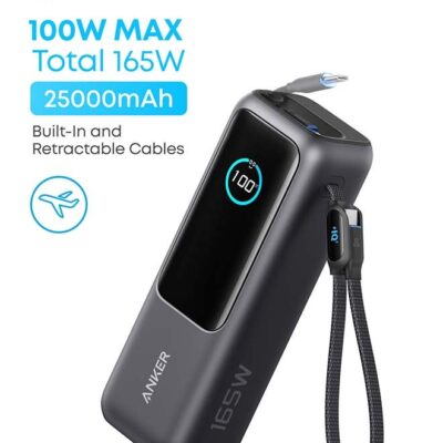 25000mAh Power Bank 165W Ultra-Fast Portable Charger, Dual Laptops - Black