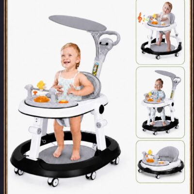 Baby Walker, 5-in-1 Foldable Baby Walker with Wheels, Music, Baby Toddler Walker with Push Handle,