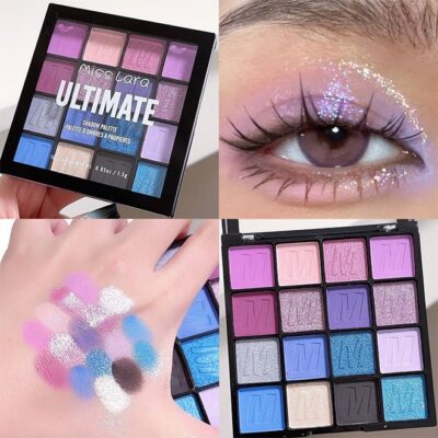 Shadow Palette，16 Colors Shimmer Matte Eyeshadow Palette, Waterproof Colorpop Navy Blue Eyeshadow