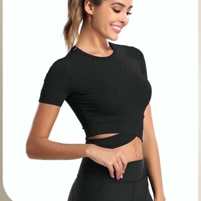 Women's Short Sleeve Athletic Crop Tops, Training Short Tops, Comfortable Yoga Tops, Stretchy