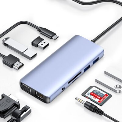 USB-C Hub 11-in-1 Docking Station 4K HDMI VGA Gigabit Ethernet 100W PD