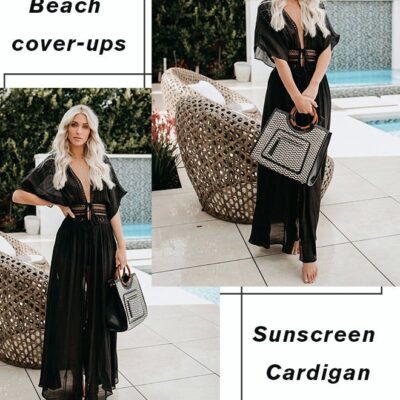 Women’s Lace-Up Beach Blouse Cover, Beachwear up Embroidery Mesh Dress Kimonos Bathing Suit,