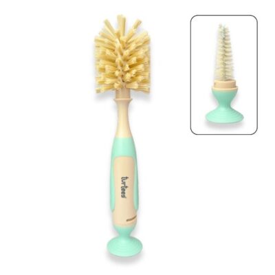 Turtees Baby Bottle Cleaning Brush Set with Hidden Nipple Brush, Soft Bristles, Suction Grip Base