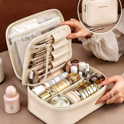 Travel Makeup Bag Gift for Women, Soft PU Leather Cosmetic Bags, Waterproof Toiletry Bag, Portable