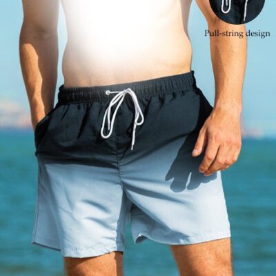 Men's Swim Trunks Navy to Light Blue Gradient Quick Dry Beach Shorts with Mesh Lining &