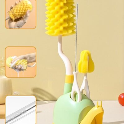4-in-1 Baby Bottle Cleaning Brush Set, 360° Rotating Soft Sponge Bottles Cleaner with Bottle Brush,