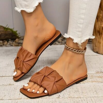 New Style Korean Style Women's Outdoor Flat Ruffled Western Fashion One-Strap Plus Size Slipper