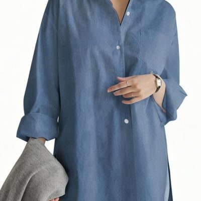 Ladies Comfortable Lapel Shirt for Daily Commute - Single-Breasted Long Sleeve Top with Simple