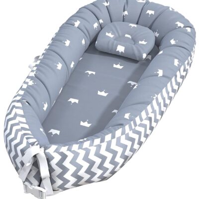 The cozy portable baby nest bed offers a comfy spot that lets the baby rest, lounge, play, cuddle,