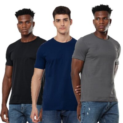 3 Pack Premium Men's T-Shirt 100% Organic Cotton Super Combed Biowash Crew Neck Soft Breathable 180