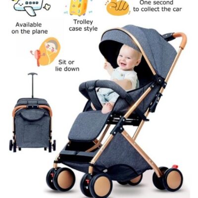 A high-view, convenient stroller that can be folded with one hand, can be sat or laid down, has a