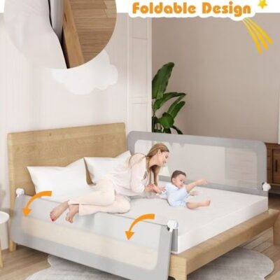 Bed Rails for Toddlers, Swing Down Safety Bed Guard for Convertible Crib, Extra Tall Folding