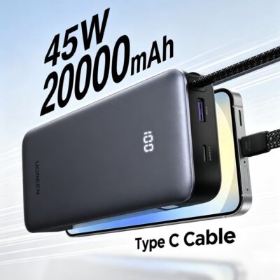 20000mAh 45W Power Bank Built-in Type-C Cable, LED Display