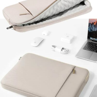 Crean beige 12.3-Inch Laptop Sleeve (Fits 12–13.6 Inch Laptops) - Double-Layer Storage, 6-Side