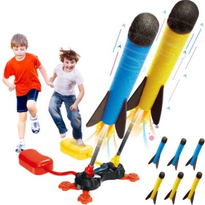 PlumoToys Rocket Launcher Stomp Rocket Dual Pedal Stomp Kids Foam Rockets With 6 Foam Rockets