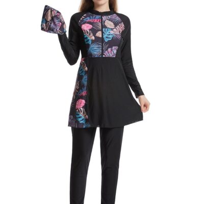 3-Piece Women Conservative Printing Swimsuit Set Muslim Sun Protection Swimwear Swimming Trousers