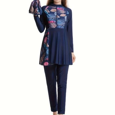 3-Piece Women Conservative Printing Swimsuit Set Muslim Sun Protection Swimwear Swimming Trousers