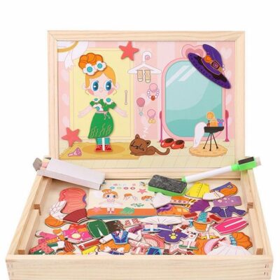 Magnetic Drawing Board, Girls Dress up themed toys, Wooden Puzzles Games Toys for Kids Drawing