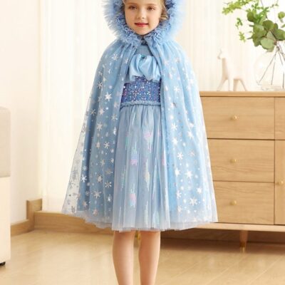 Girls Cape with Snowflake Patterns, Luxurious Hooded Cloak, Princess Dress up Costume for Girls,