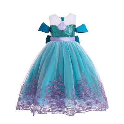 This enchanting mermaid princess dress is crafted from a high-quality polyester-cotton blend,
