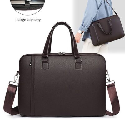15.6 Inch Laptop Bag Lightweight PU Computer Bag Travel Business Briefcase Water Resistance
