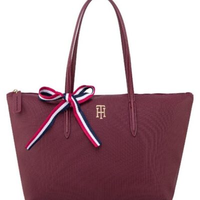 Tommy Hilfiger Women's Burgundy Tote Bags, Classic Fashion Versatile Signature Tape Large Capacity